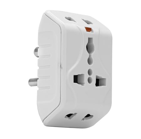 6A 3 Pin Multi Plug Socket Travel Adapter with Universal Socket, 3 Pin Multi Plug Extension Socket (White - PK2)