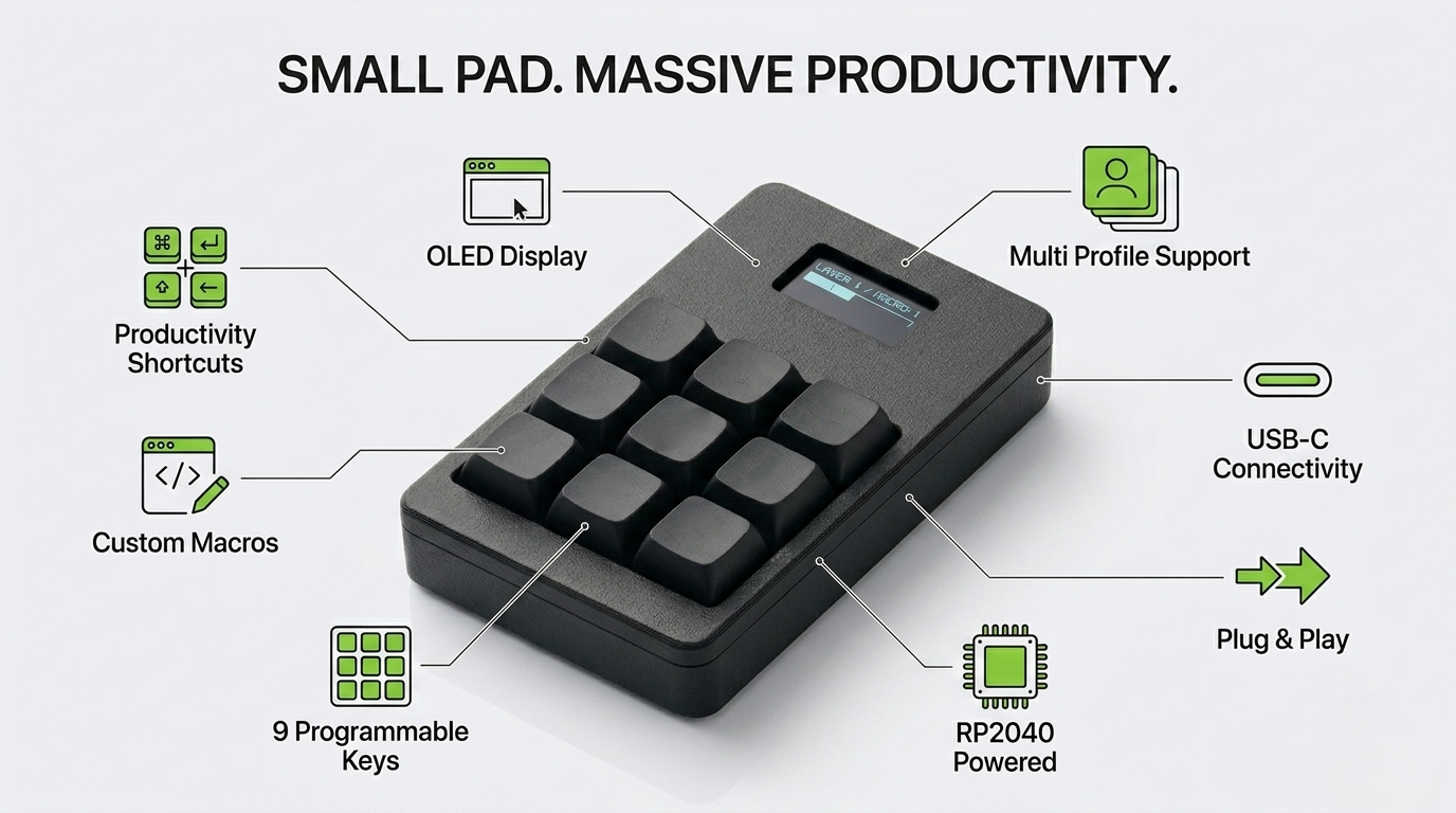 PicoPad 3×3 Macro Keyboard - Customizable