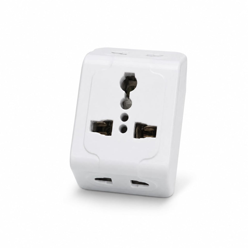 6A 3 Pin Multi Plug Socket Travel Adapter with Universal Socket, 3 Pin Multi Plug Extension Socket (White - PK2)
