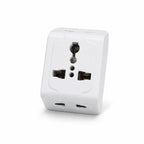 6A 3 Pin Multi Plug Socket Travel Adapter with Universal Socket, 3 Pin Multi Plug Extension Socket (White - PK2)